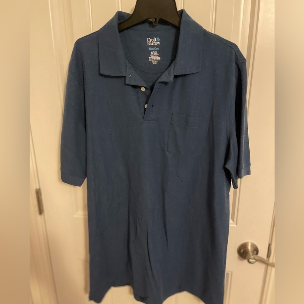Men's XLT short sleeve polo Croft Barrow blue, easy care, pocket NWOT